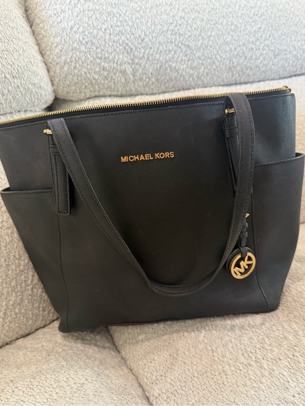 Michael Kors Black Leather Tote with Gold Logo